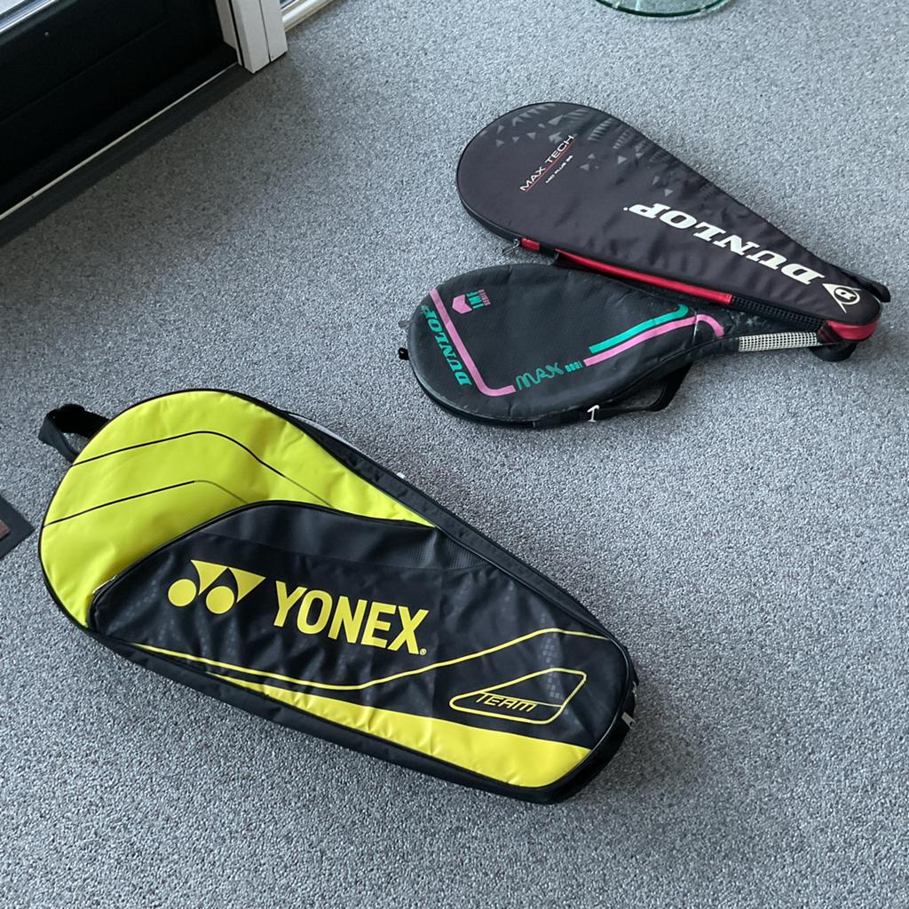2 gebruikte tennisrackets met nieuwe Yonex tennistas, Ophalen of Verzenden, Gebruikt, Racket, Dunlop