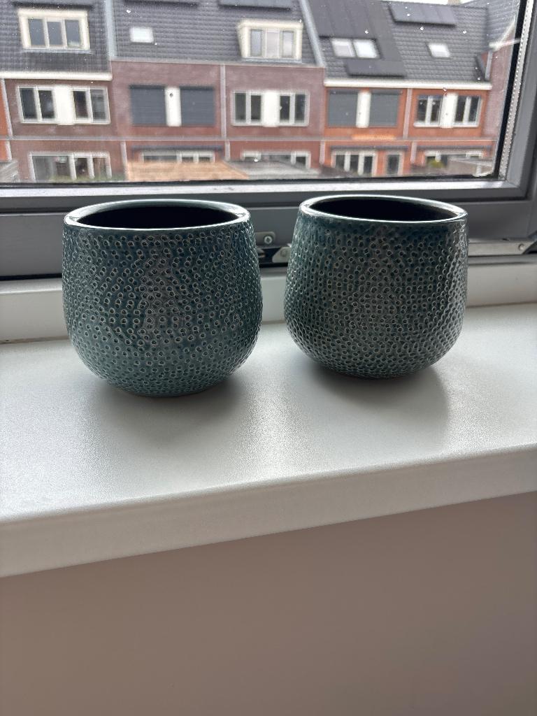 2 bloempotten mica, Ophalen, Rond, Binnen, Aardewerk
