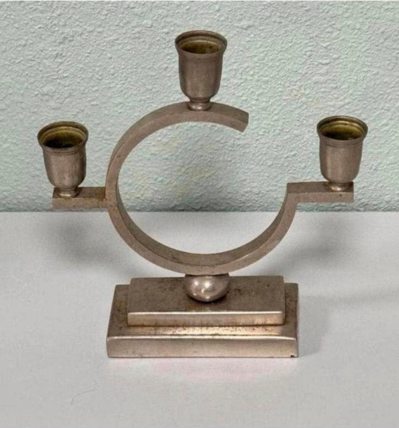 Antieke Just Andersen tin tinnen driedelige kandelaar diearm, Antiek en Kunst, Ophalen of Verzenden