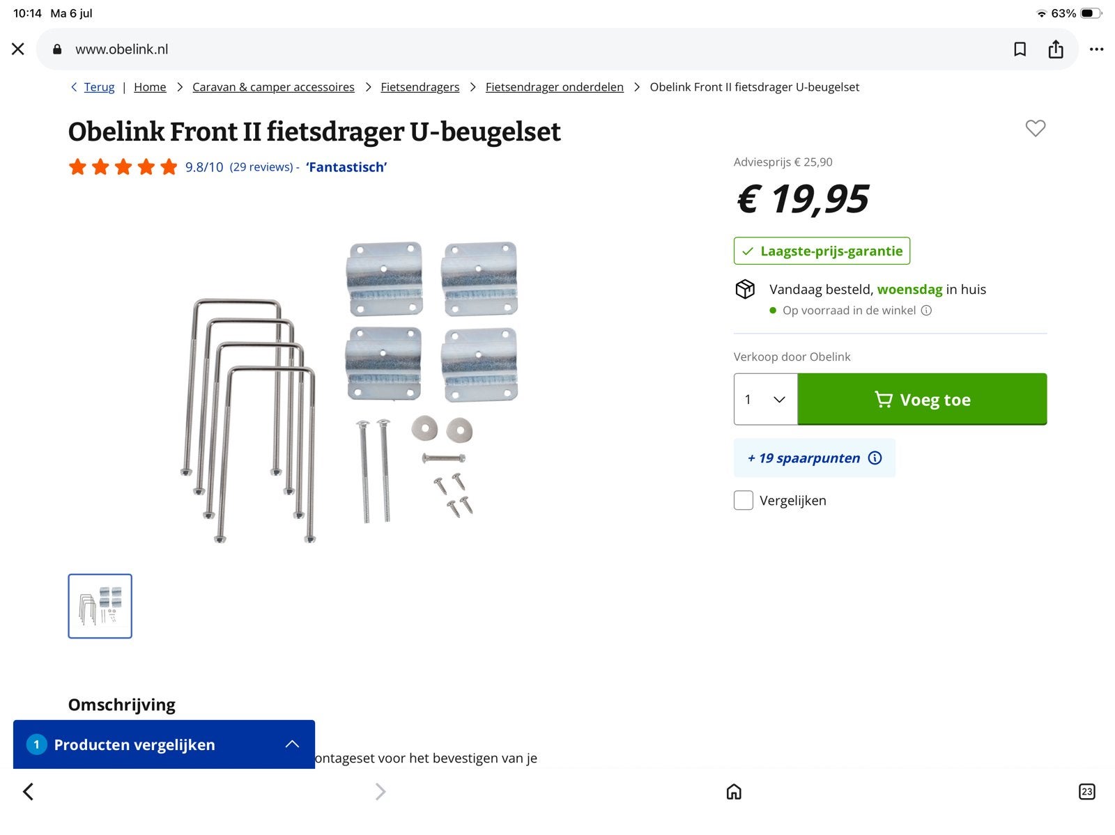 U beugel voor fietsendrager, Ophalen, Nieuw