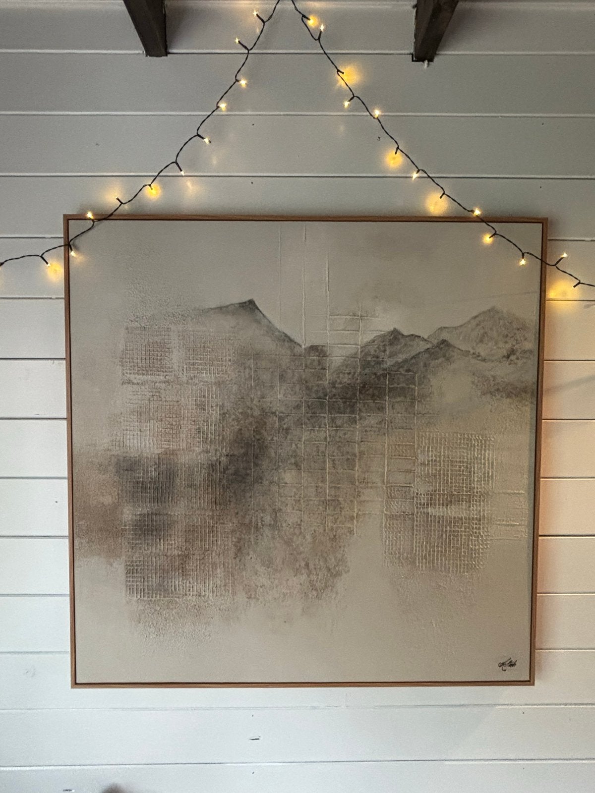 Handgeschilderd schilderij - Bergenlandschap 100x100 cm, Ophalen of Verzenden