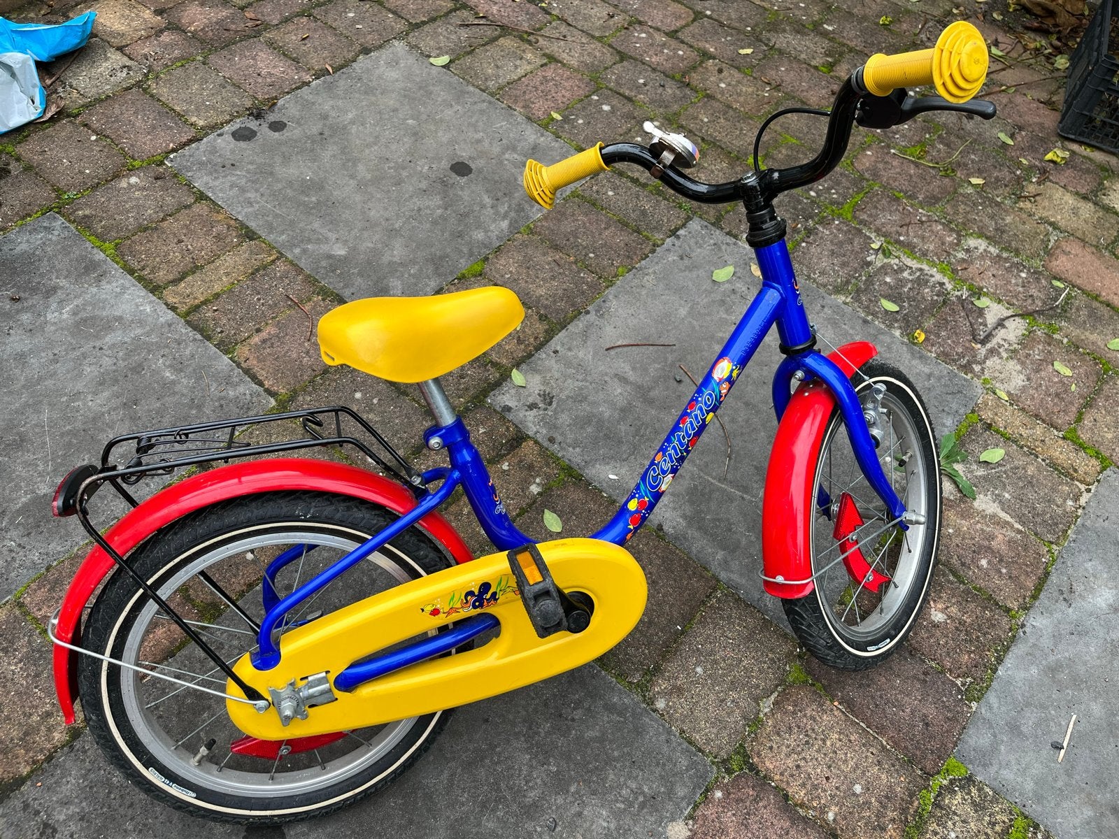 Capriolo kinderfiets 16 inch - Blauw/Rood/Geel, Ophalen, Gebruikt, Terugtraprem, 16 tot 20 inch