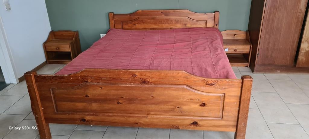 Lits-jumeaux grenen bed 160x200cm incl 2 nachtkastjes >ZSM, Huis en Inrichting, Slaapkamer | Bedden, Ophalen, Gebruikt, Bruin