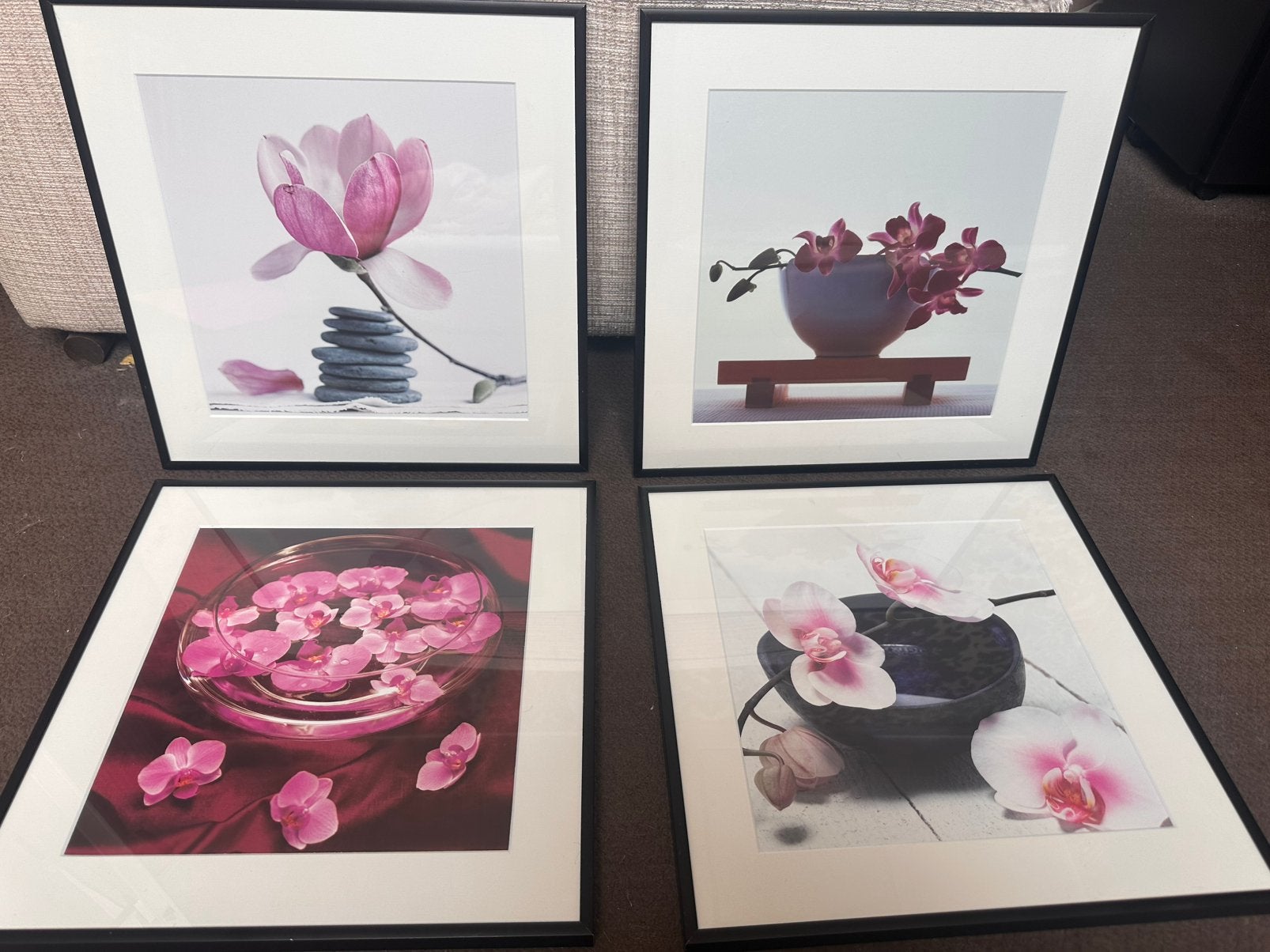 4 moderne wellness schilderijen – luxe ingelijst - roze, Ophalen, Gebruikt, 41 cm, Ingelijst werk