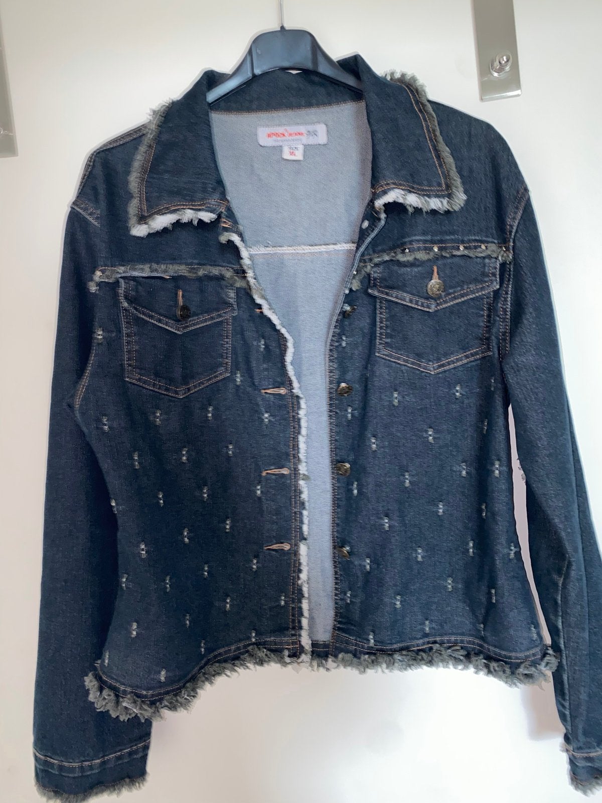 Apock Jeans spijkerjasje met franjes - Maat 40-42, Ophalen of Verzenden, Gedragen, Maat 38/40 (M), Blauw