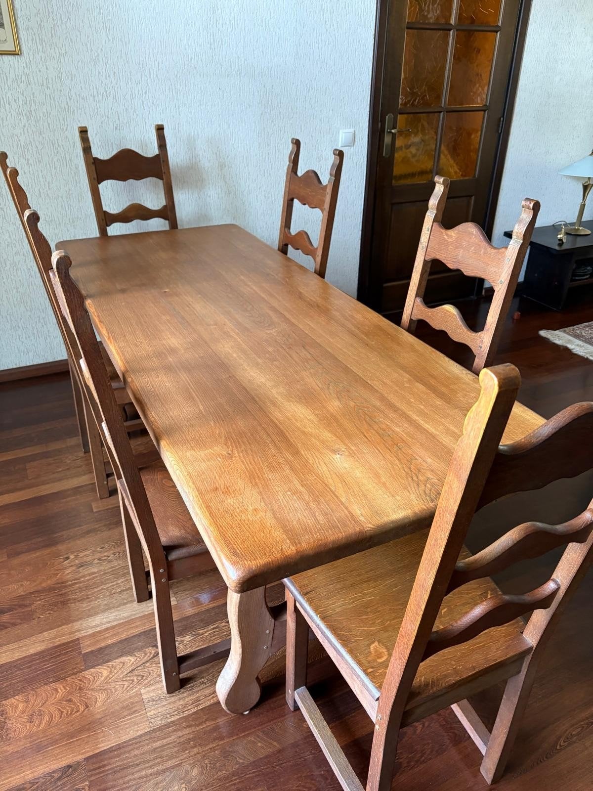 Massief eiken eettafel met 6 stoelen, Ophalen