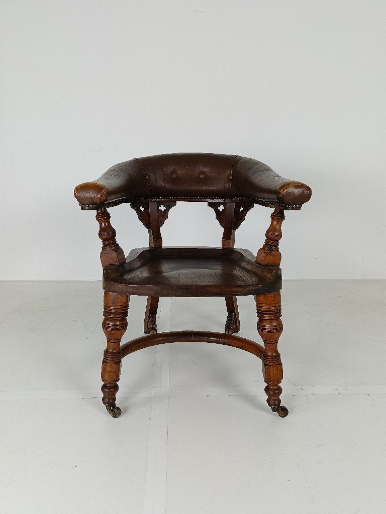 Engelse Victoriaanse Mahoniehouten Bureaustoel library chair, Ophalen of Verzenden
