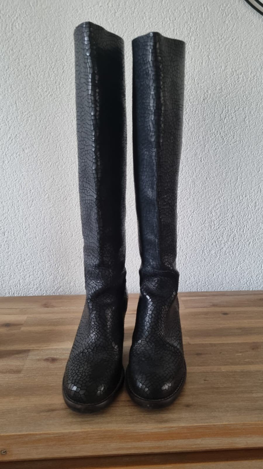 Zwarte Shabbies knielaarzen met Crocoprint mast 39, Hoge laarzen, Shabbies, Zwart, Ophalen of Verzenden