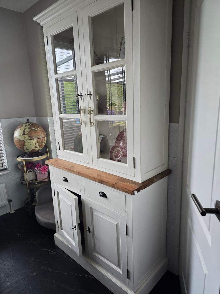 Witte (Krijt)kast, 100 tot 150 cm, 200 cm of meer, Ophalen of Verzenden, Glas