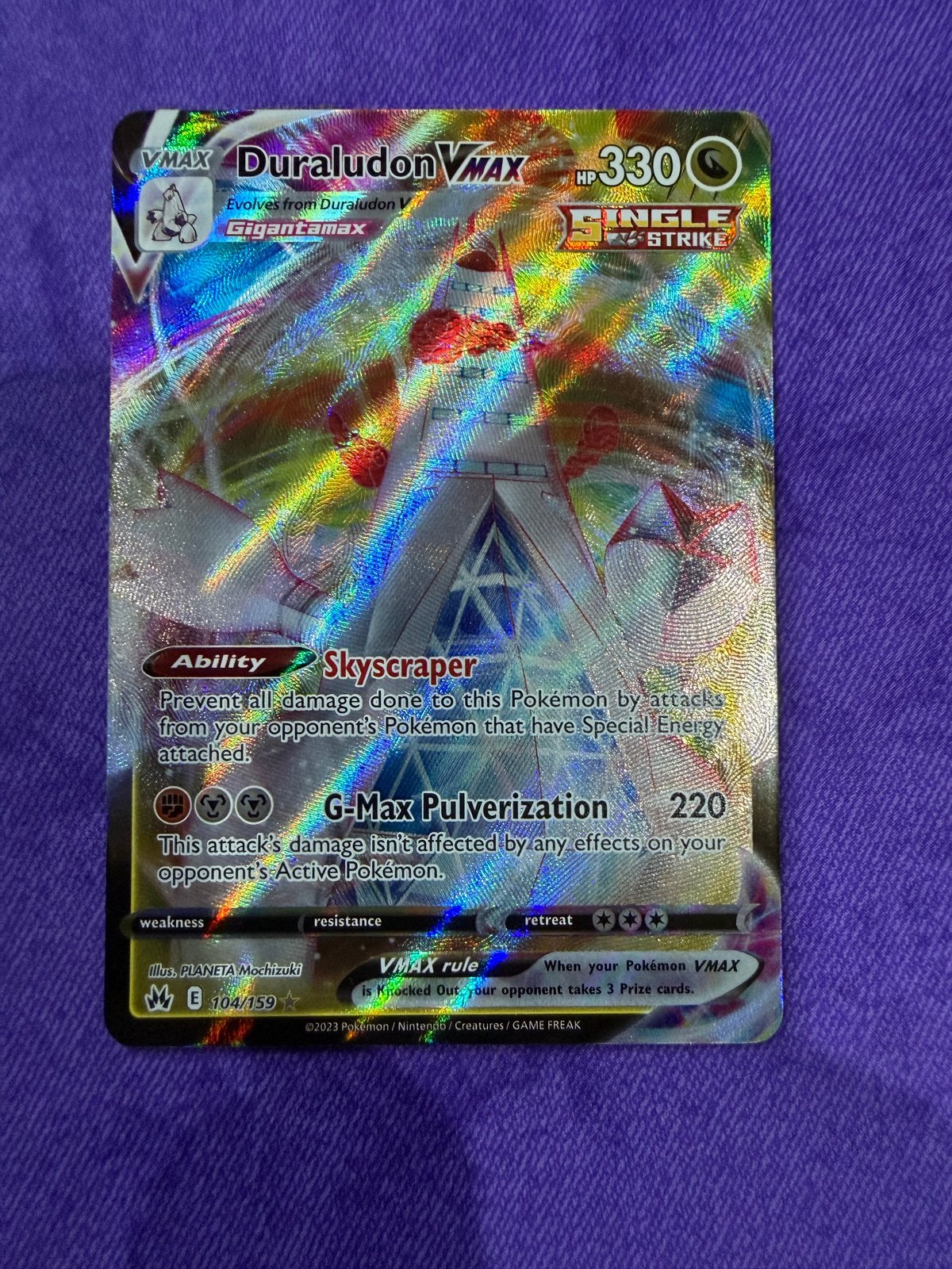 Duraludon VMAX 104/159 Full Art Pokémon Kaart, Ophalen of Verzenden, Zo goed als nieuw, Losse kaart, Foil