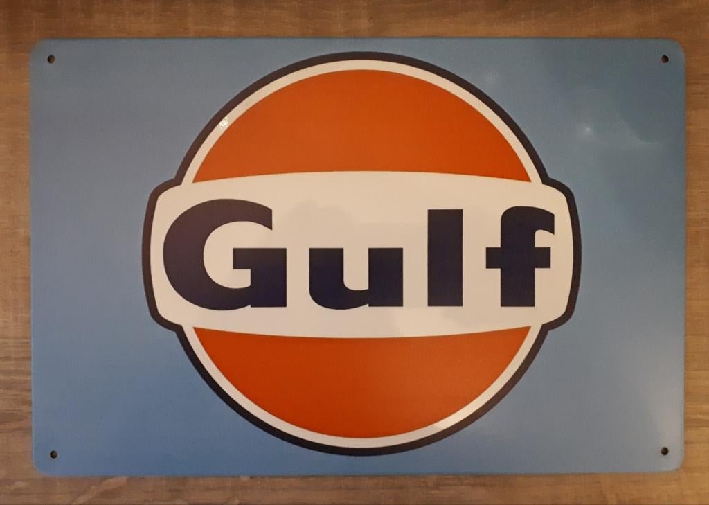 Gulf 20x30 cm Metalen Reclamebord, Verzamelen, Ophalen of Verzenden, Nieuw, Reclamebord