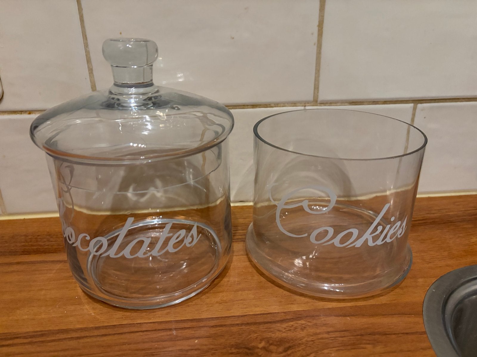 Glazen voorraadpotten 'Chocolates' en 'Cookies', Ophalen of Verzenden, Voorraadpot, Overige merken, Glas