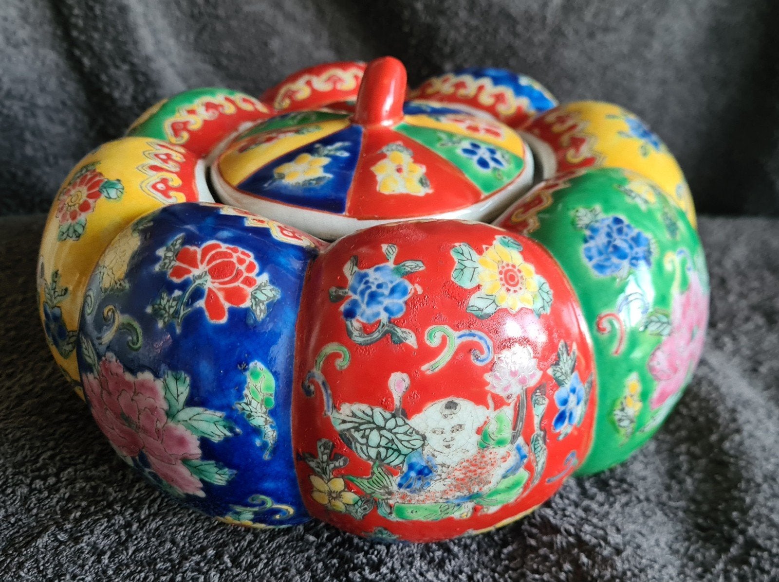 Chinese voorraadpot, kleurrijk, pompoen vorm, Ophalen of Verzenden
