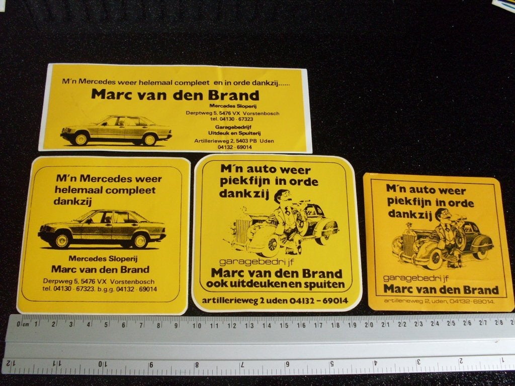 4x sticker Marc van den Brand uden garagebedrijf, Ophalen of Verzenden, Zo goed als nieuw, Bedrijf of Vereniging