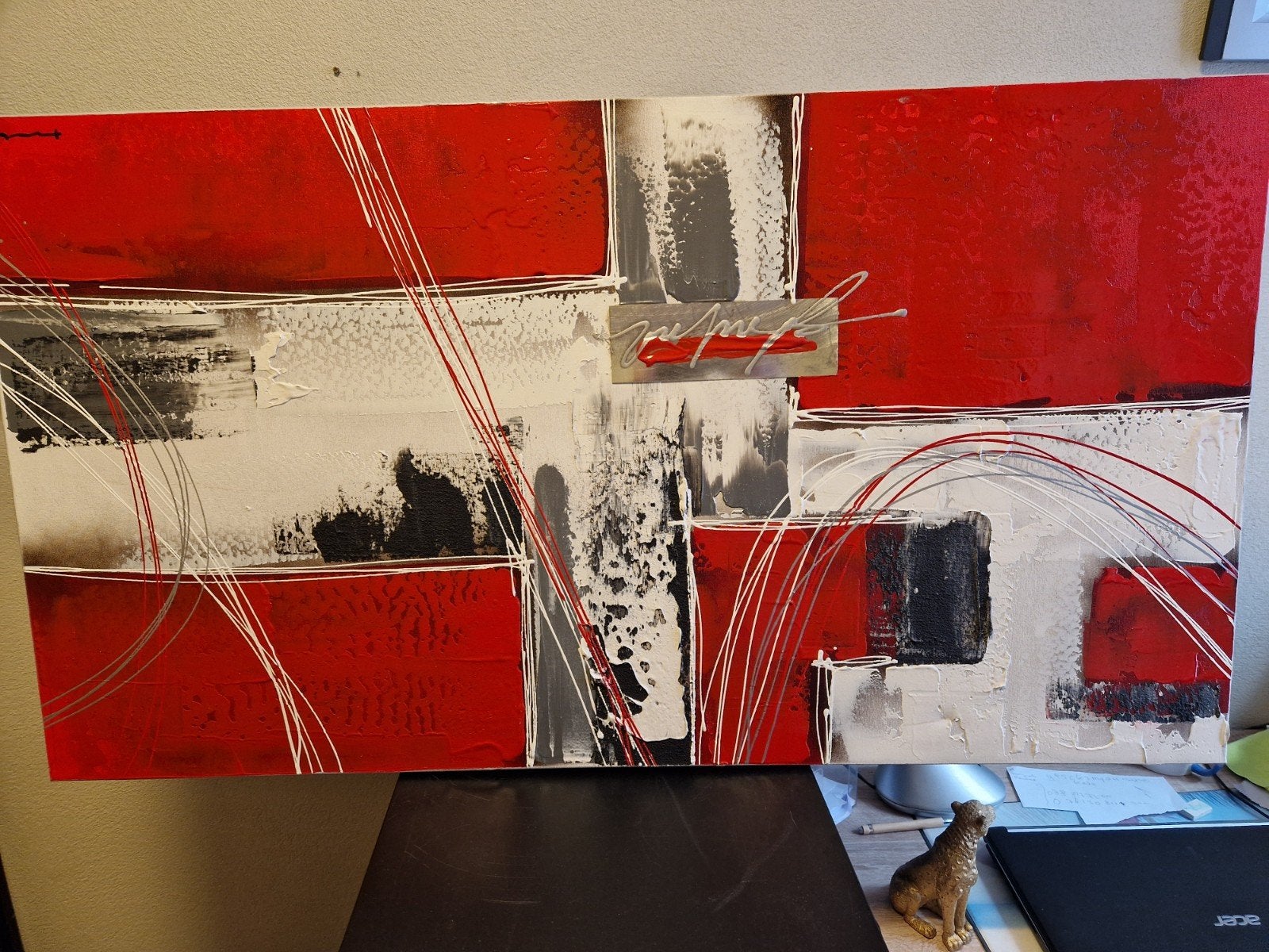 Modern abstract schilderij rood, wit, zwart, Ophalen