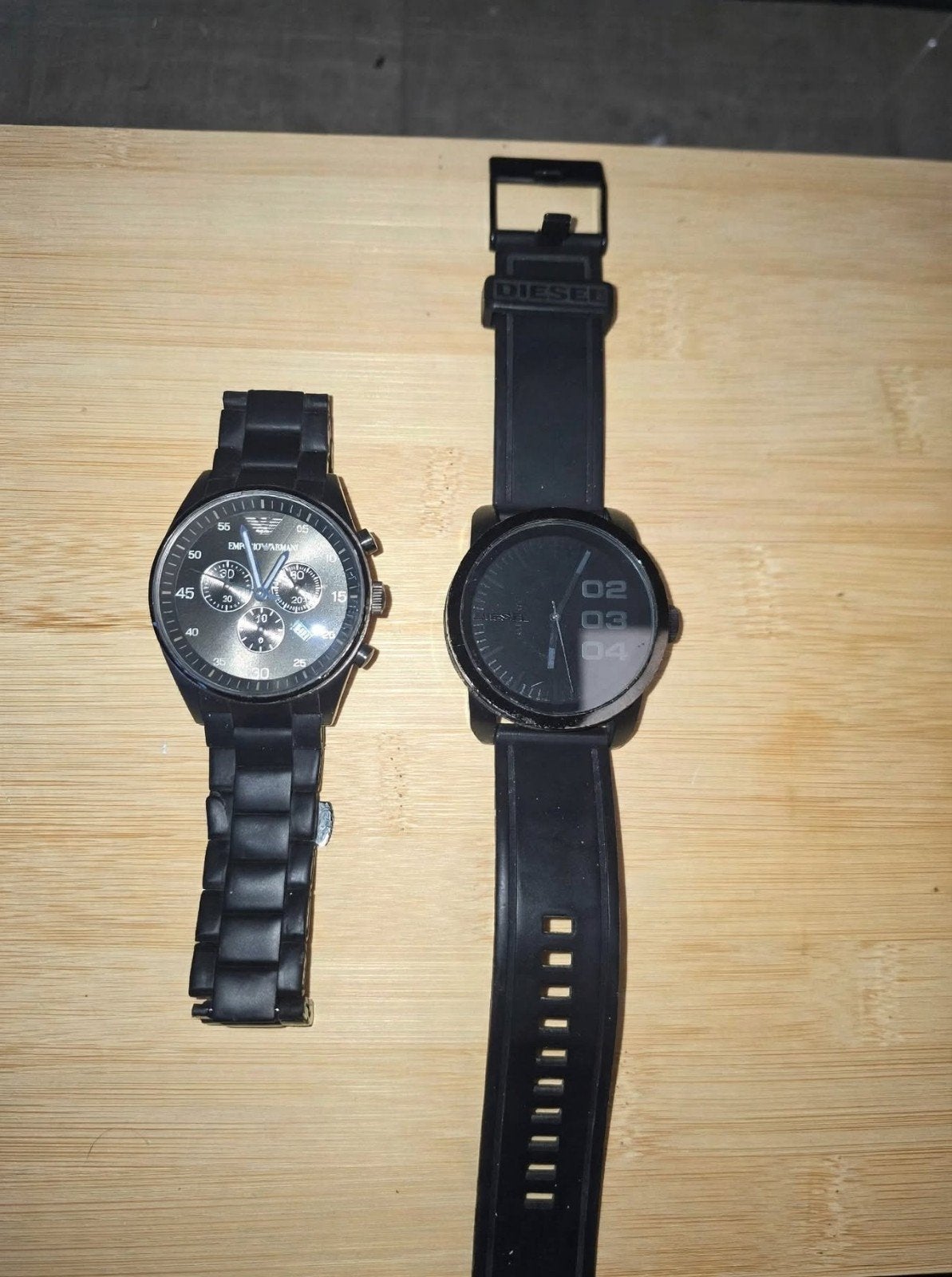 Twee herenhorloges: Emporio Armani en Diesel, Overige merken, Staal, Gebruikt, Staal