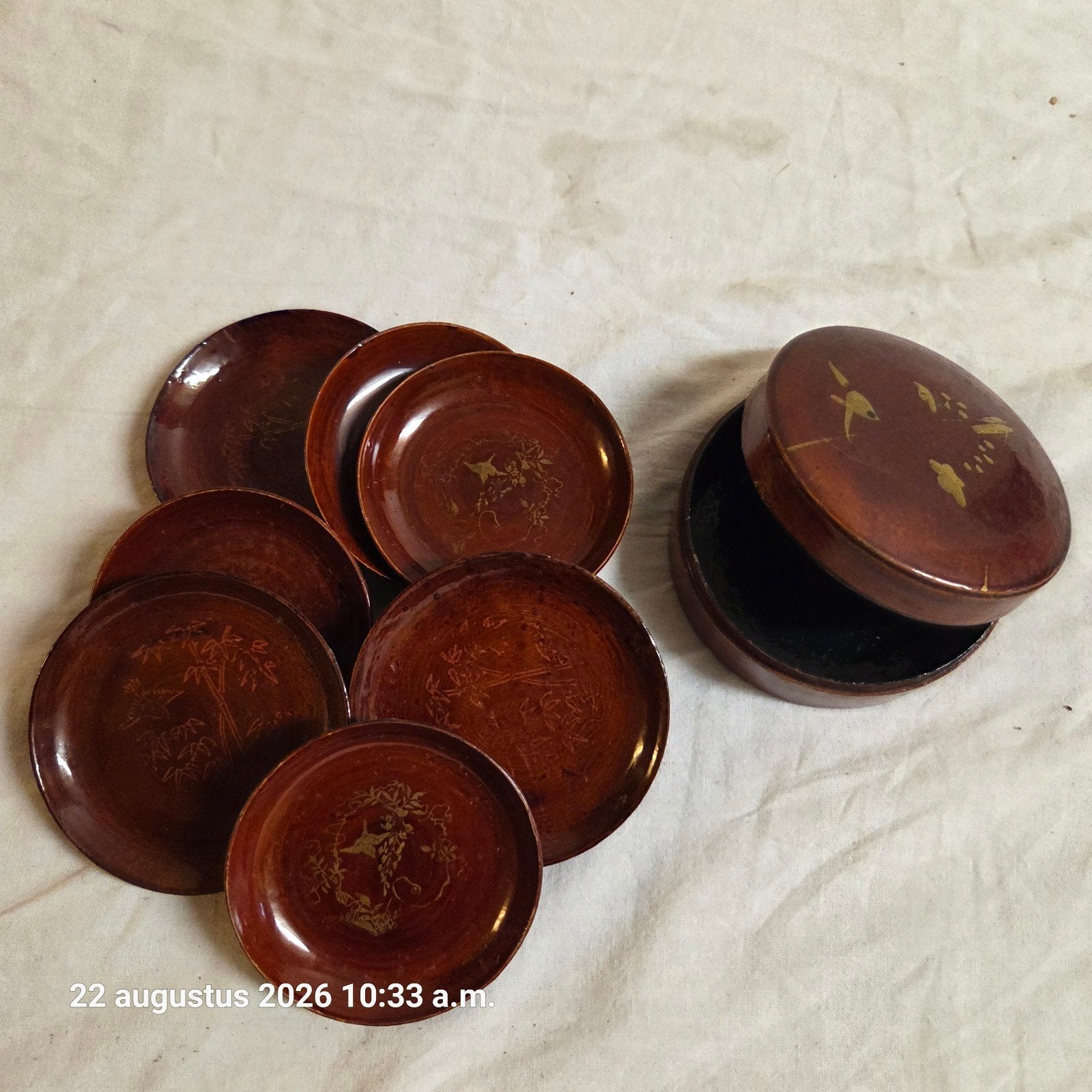 Vintage Japanse lakwerk onderzetters met doosje, Antiek en Kunst, Ophalen of Verzenden