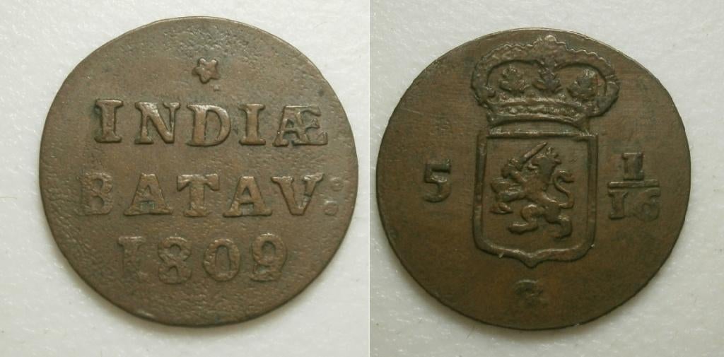 Holland Indiae Batav Duit 1809 OVER 1808 -uiterst zeldzaam, Postzegels en Munten, Munten | Nederland, Ophalen of Verzenden, Vóór koninkrijk