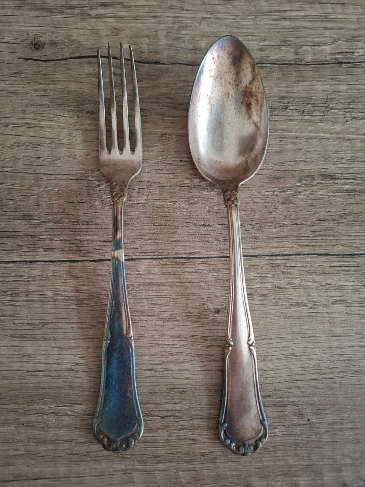 Verzilverd antiek vintage oud bestek tafelcouvert bestekset, Ophalen of Verzenden