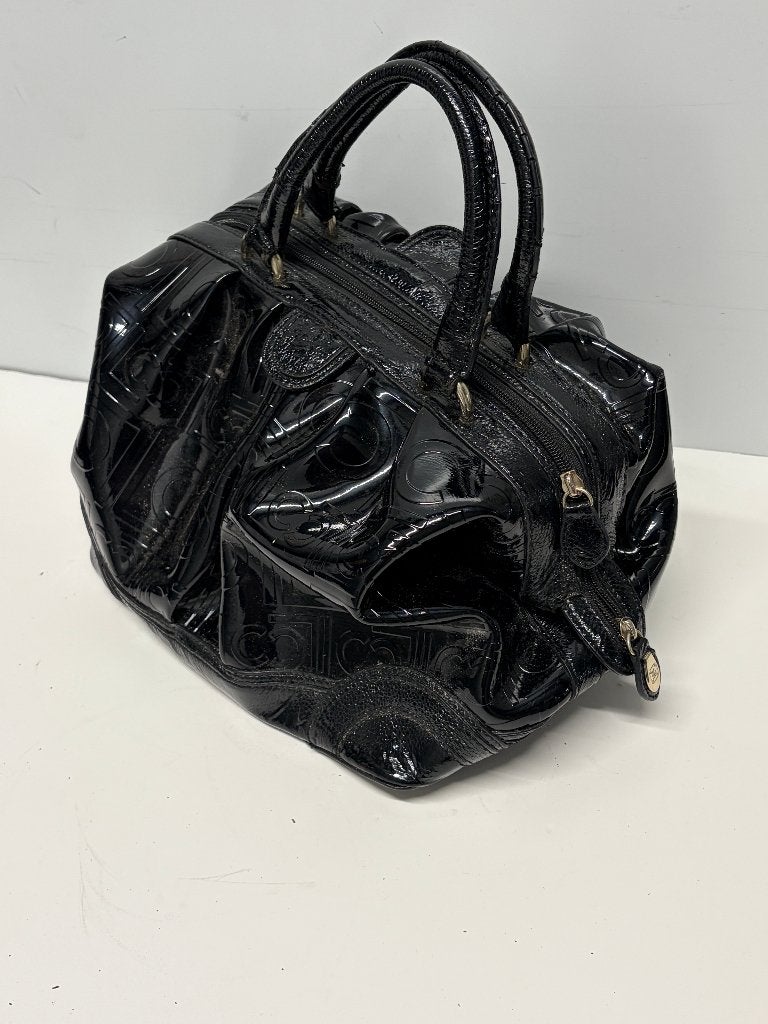 Vintage 1990s Black Patent Leather Bag, Ophalen, Zwart, Handtas