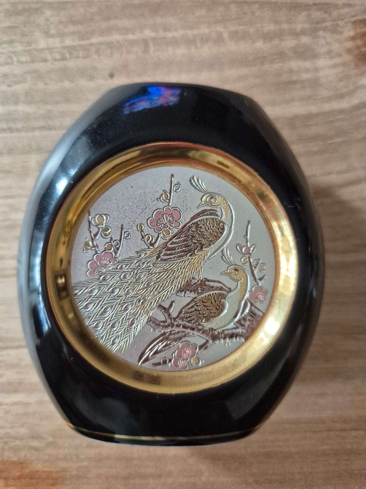 Chokin vaasje - 24K verguld met pauwenmotief, Antiek en Kunst, Ophalen of Verzenden