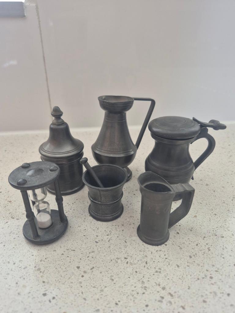 Antieke tinnen set van Peltro - Miniatuur verzameling, Ophalen of Verzenden