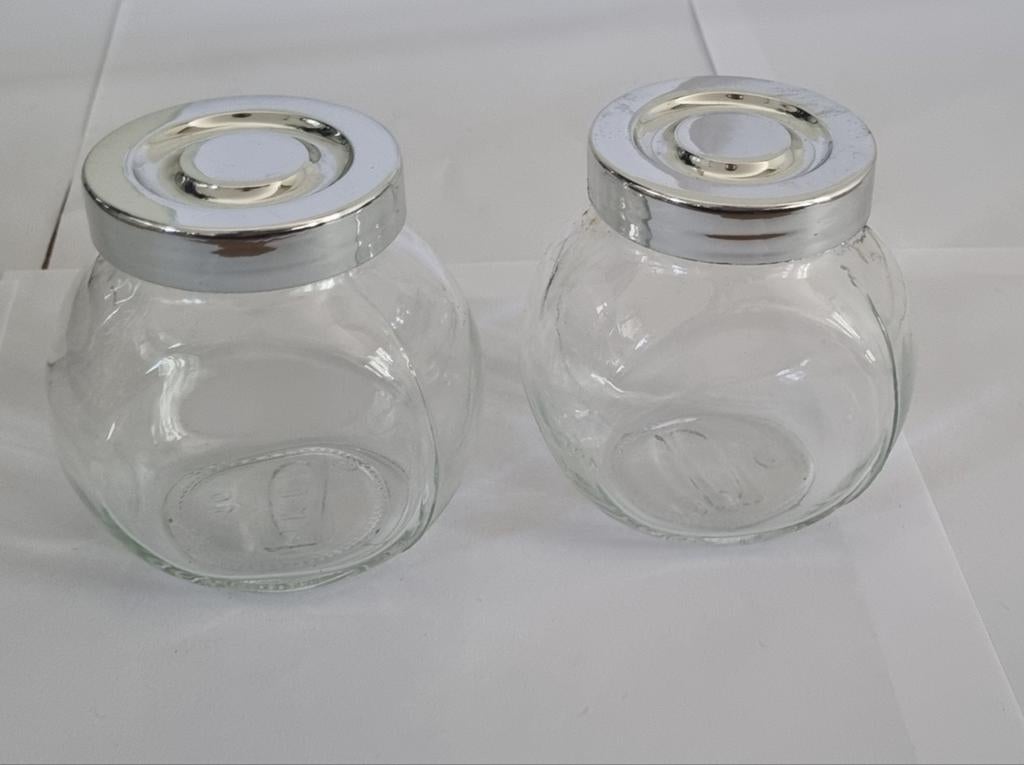 Glazen potten van ikea met zilverkleurige deksel, Ophalen of Verzenden, Zo goed als nieuw, Glas, Pot, Bus of Blik