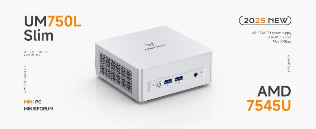Minisforum UM750L-Slim, Ryzen 5 7545U, 32GB/1TB, Computers en Software, Desktop Pc's, Minisforum, 32 GB, Zo goed als nieuw, SSD
