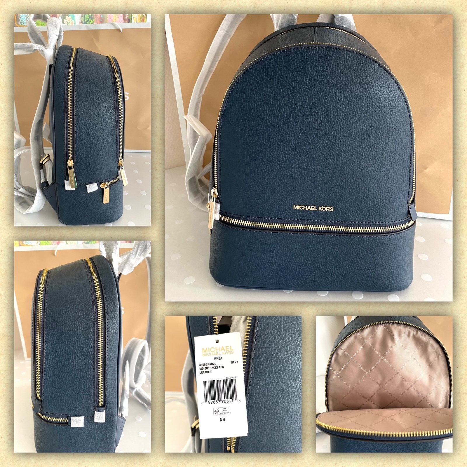 🌻Michael Kors Rugzak Rhea, Navy, leer NIEUW!, Sieraden, Tassen en Uiterlijk, Tassen | Damestassen, Zo goed als nieuw, Overige typen