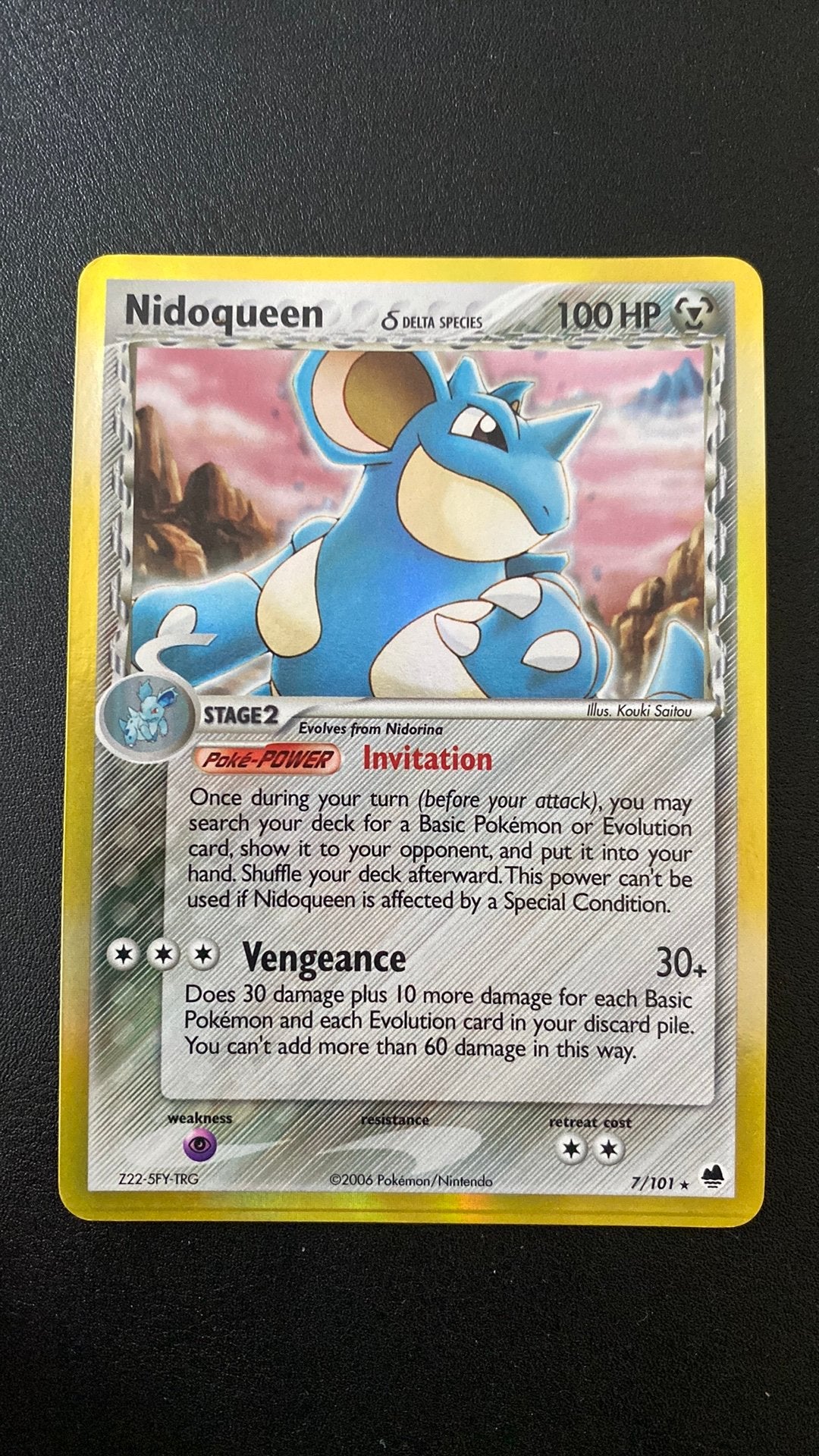 Pokemon nidoqueen holo  7/101 dragon frontiers, Ophalen of Verzenden, Gebruikt, Losse kaart