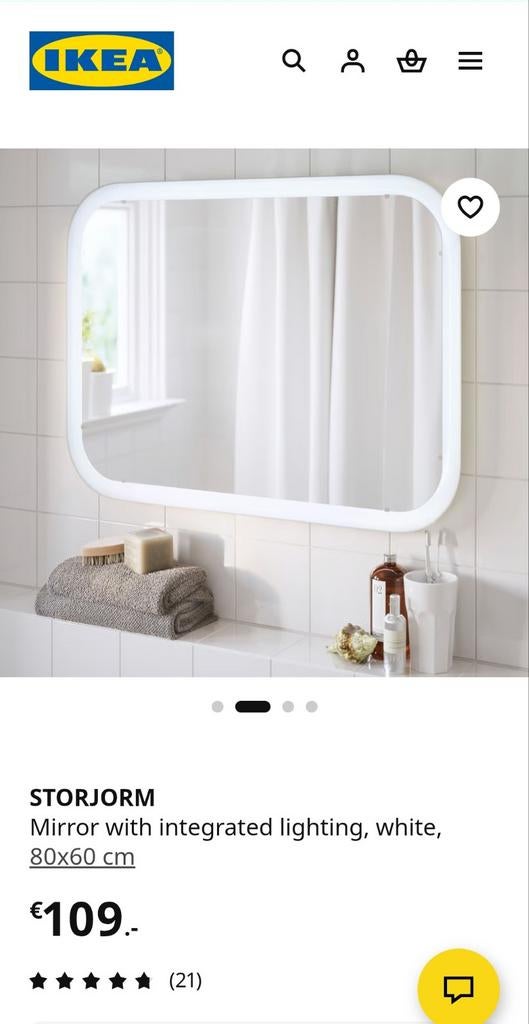 IKEA STORJORM spiegel met verlichting, wit, 80x60 cm, Huis en Inrichting, Ophalen of Verzenden