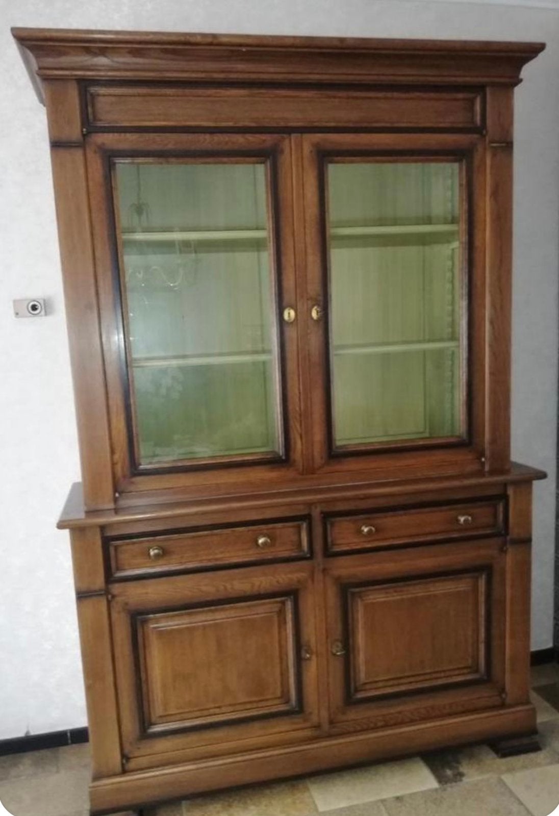Eiken vitrinekast, Huis en Inrichting, Kasten | Buffetkasten, Ophalen, Zo goed als nieuw, 25 tot 50 cm, 150 tot 200 cm