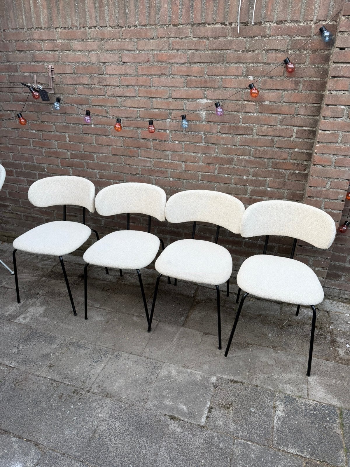 4 eetkamer stoelen, Huis en Inrichting, Stoelen, Ophalen, Teddy stof, Wit, Zo goed als nieuw