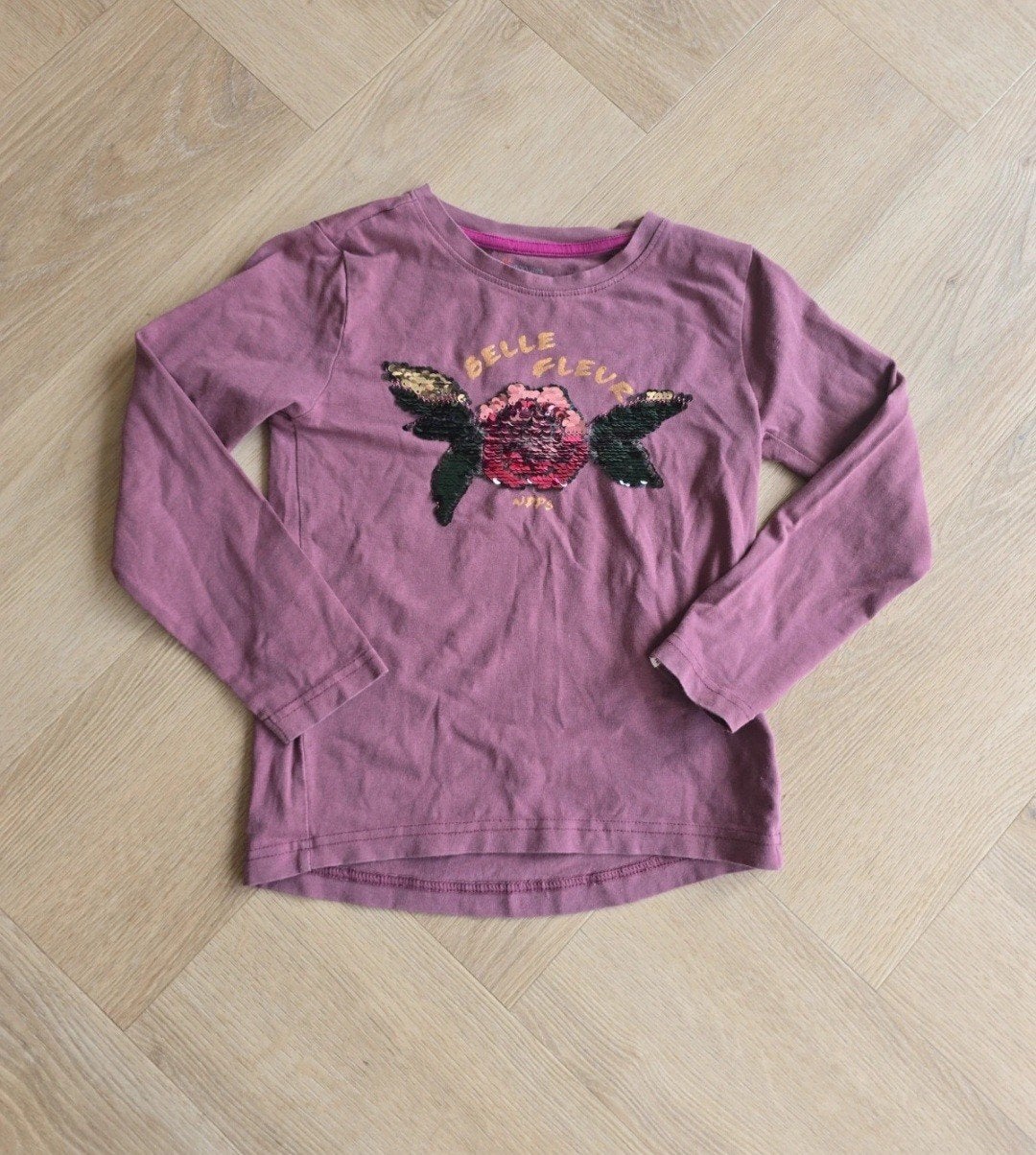 Noppies longsleeve maat 116 met pailletten, Gebruikt, Meisje, Ophalen of Verzenden, Shirt of Longsleeve