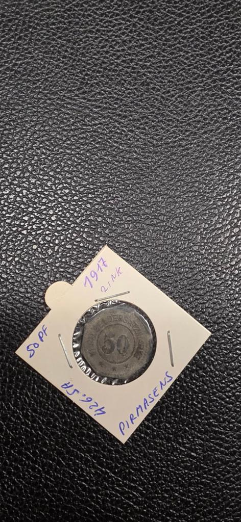 Duits notgeld 50 pfennig 1917 Pirmasens zink 426.5a, Ophalen of Verzenden, Duitsland