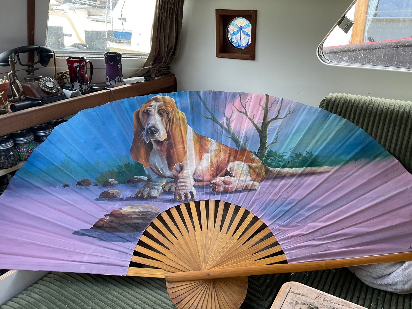 Supermooie, handgeschilderde decoratie waaier, Huis en Inrichting, Woonaccessoires | Wanddecoraties, Meerkleurig, Ophalen of Verzenden