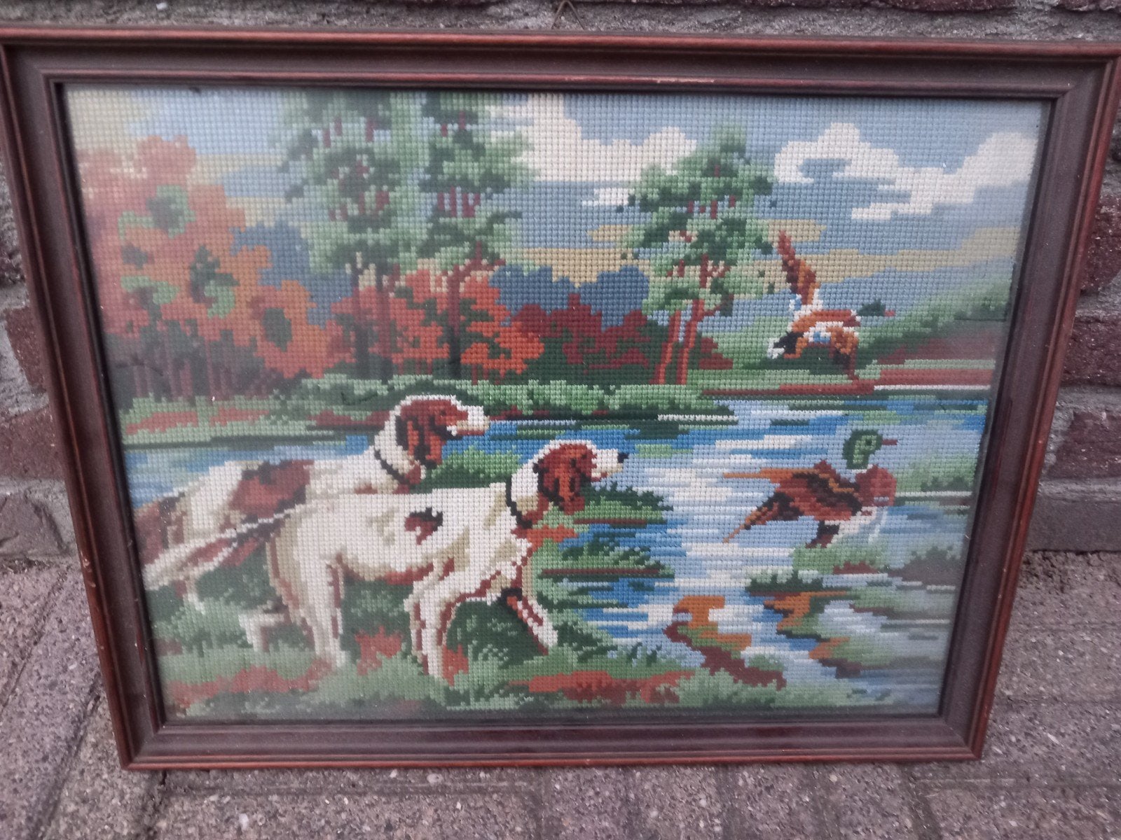 Vintage geborduurd schilderij jacht, Ophalen of Verzenden
