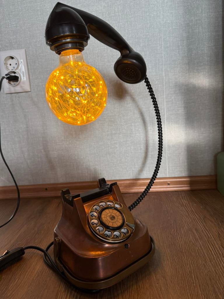 Telefoonlamp tafellamp vintage lamp upcycling, Ophalen, Nieuw, Industrieel, Minder dan 50 cm