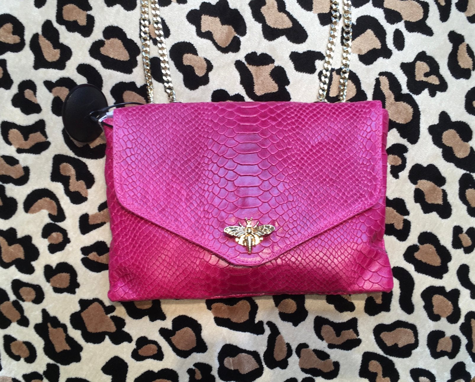 NIEUW Leder Envelop Dames Tas Fuschia Roze +goudkl🐝sluiting, Ophalen of Verzenden, Nieuw, Roze, Handtas