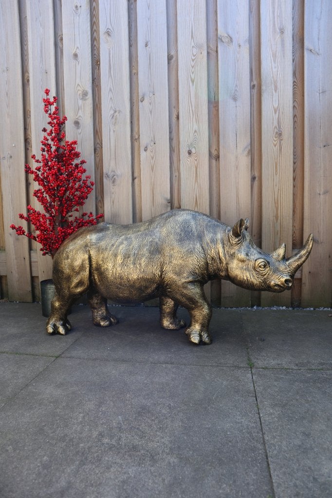 Neushoorn beeld antiek goud 90cm | Tuinbeeld & woondecoratie, Dierenbeeld, Kunststof, -, -