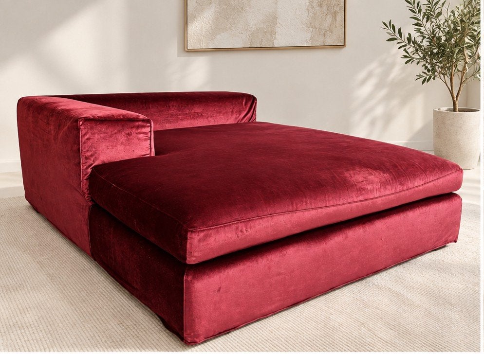 Eric Kuster Clarence Chaise Longue – Bordeaux Velours, Huis en Inrichting, Ophalen, Gebruikt, 100 tot 125 cm, 150 tot 200 cm