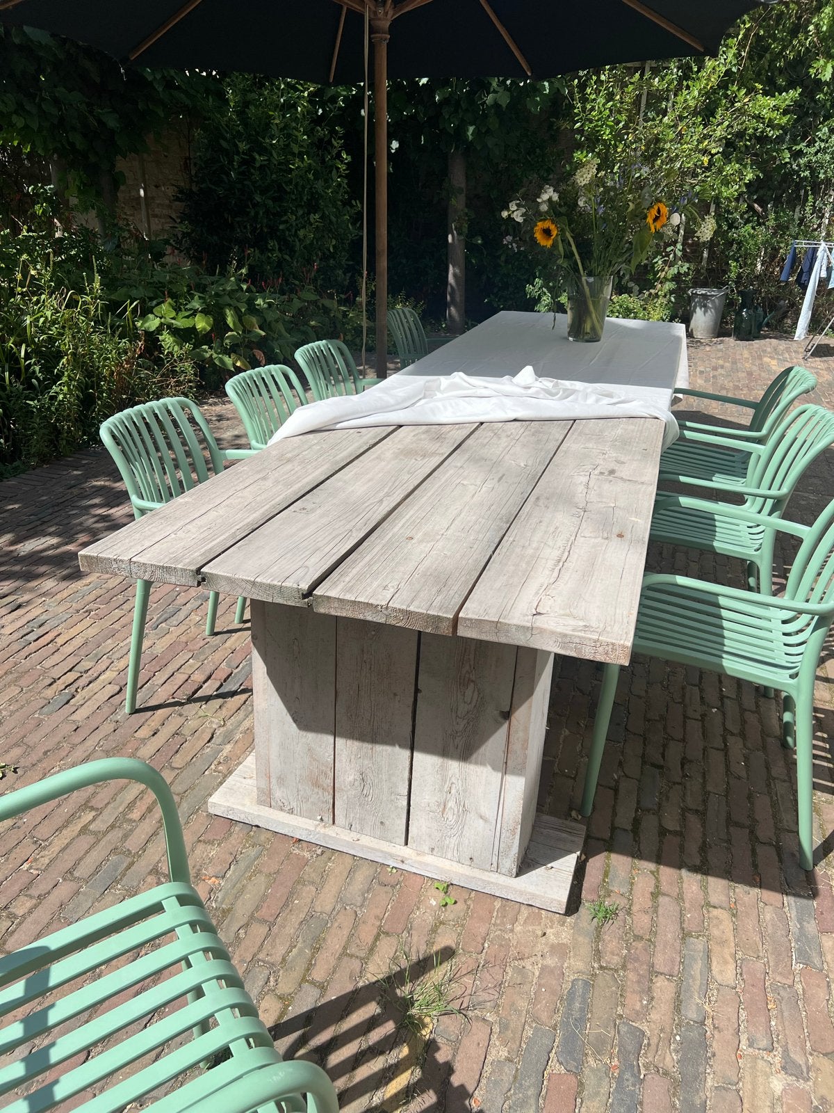 Grote steigerhouten tuintafel - 350x95x78 cm, Tuin en Terras, Ophalen, Gebruikt, Rechthoekig, Hout