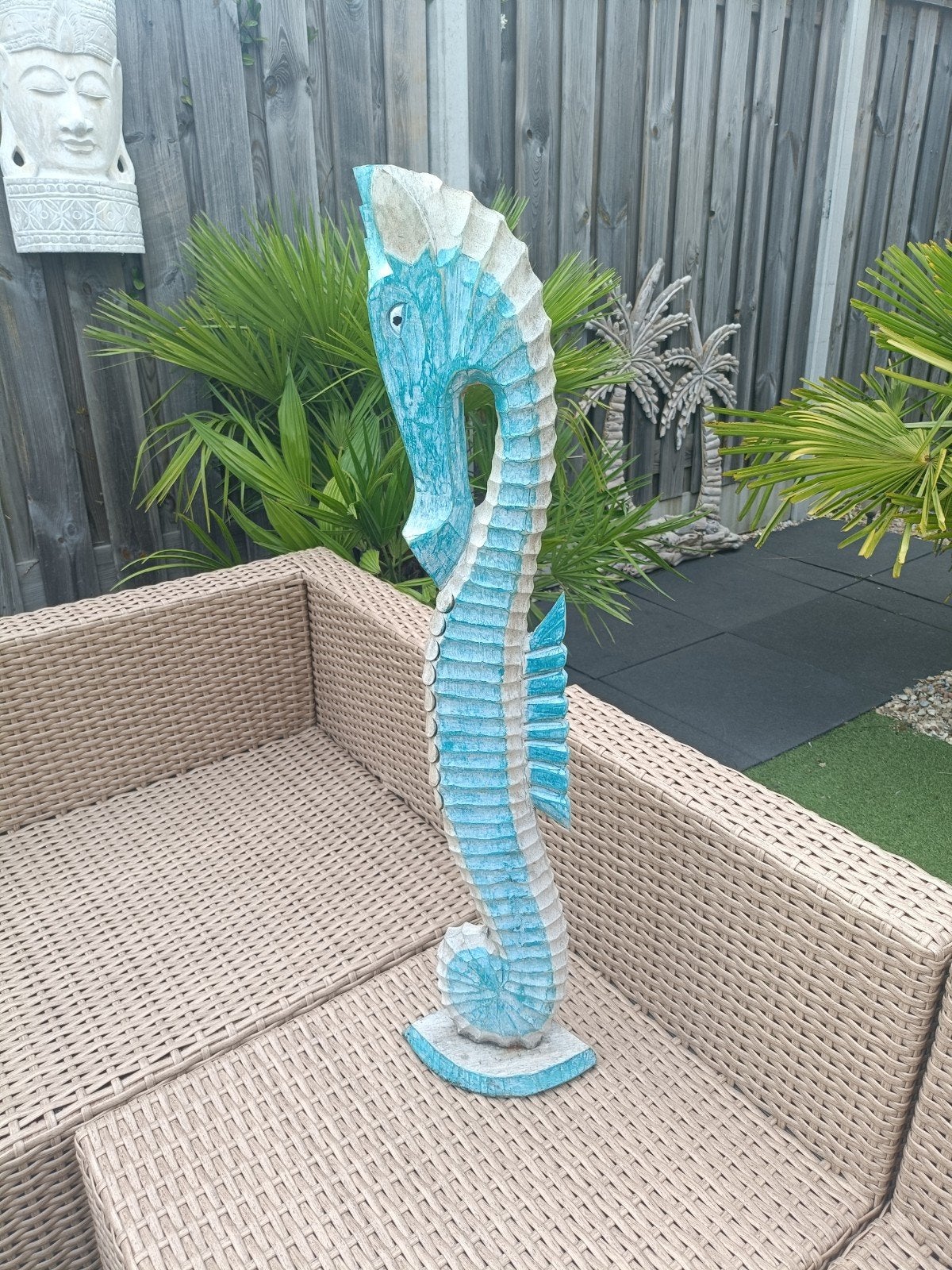 Houten Zeepaard Decoratie - Turquoise en Wit, Ophalen, Hout, Gebruikt, Meerkleurig