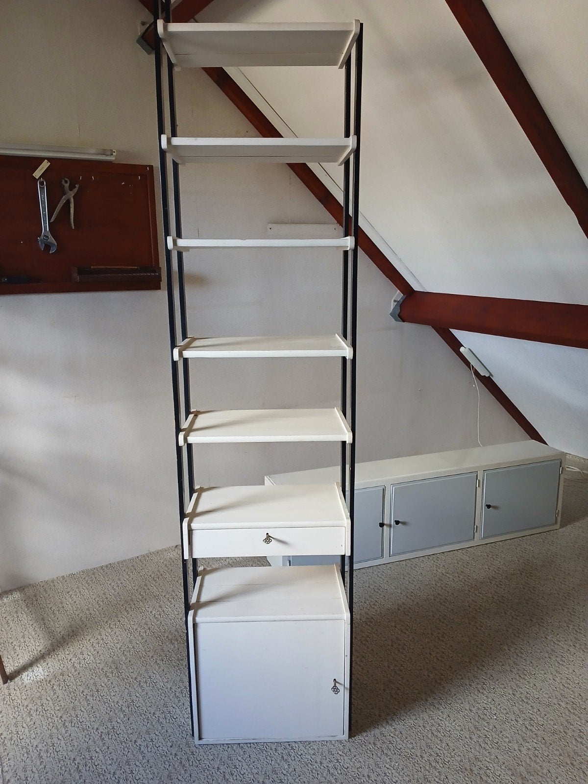 Houten boekenkast met onderkast+lade zwart/wit, 5 planken, Ophalen, Gebruikt, 200 cm of meer, Hout, timmerman