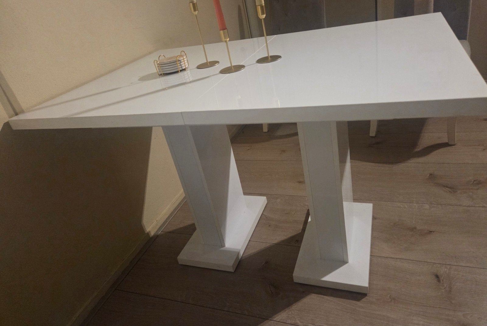 Uitschuifbare Eetkamertafel Hoogglans Wit 120-160 cm, Huis en Inrichting, Ophalen, Gebruikt, 50 tot 100 cm, Vijf personen of meer