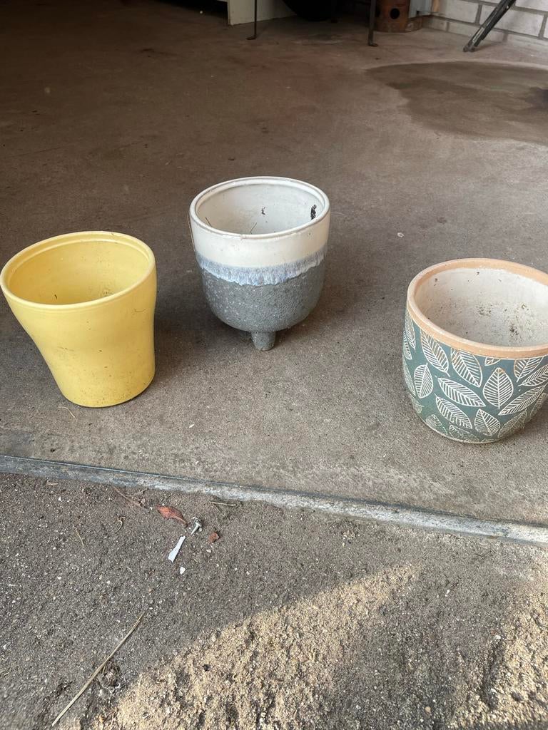 Diverse bloempotten en plantenbakken, Tuin en Terras, Bloempotten, Gebruikt, Aardewerk, Binnen, Minder dan 40 cm, Minder dan 25 cm