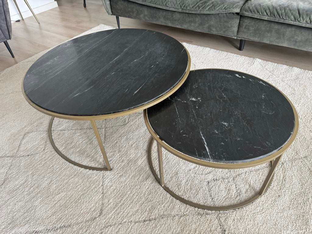 Set van 2 marmeren salontafels - Grote tafel met scheur, Ophalen, Overige materialen, Gebruikt, Rond