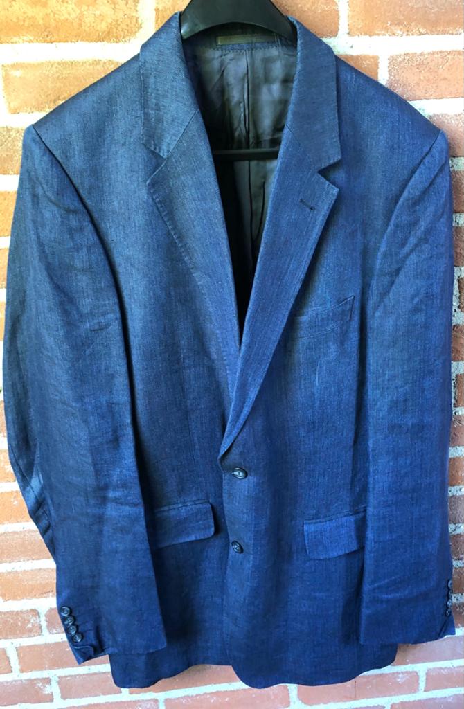 Eduard ZGAN Dressler Linnen Jasje Maat 52/54 (L) Blauw, Ophalen of Verzenden, Zo goed als nieuw, Maat 52/54 (L), Blauw