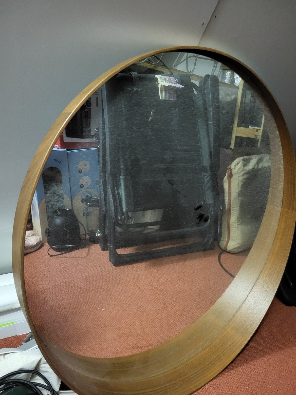 Ronde spiegel met houten frame, Huis en Inrichting, Ophalen, Rond, Zo goed als nieuw, 75 tot 100 cm