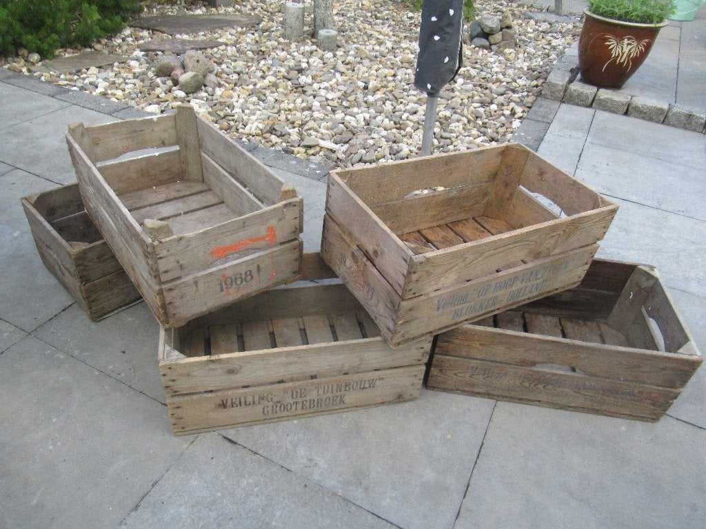 Vintage houten groente kisten kratten Veiling tuinbouw Hem, Huis en Inrichting, Ophalen, Gebruikt, 50 tot 100 cm, Minder dan 50 cm